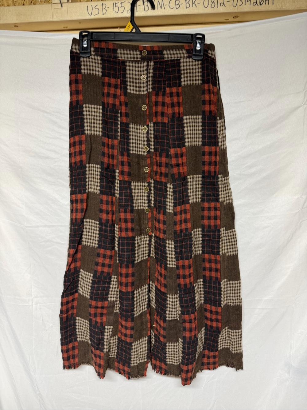 Mystree Patchwork Plaid Maxi Skirt Small Button Front Boho Cottagecore Cotton